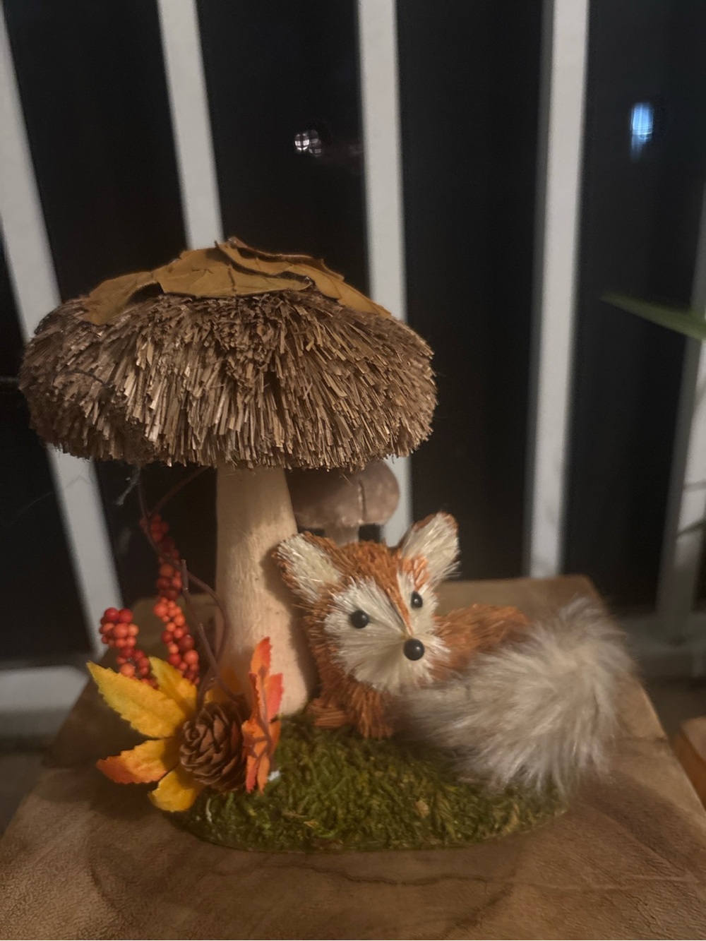 Fall Woodland Squirrel Mushroom Bristle Figurine Autumn Decor